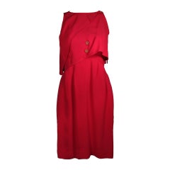 Fendi Red Cocktail Dress with Caplet Attachment and Button Details Size 2