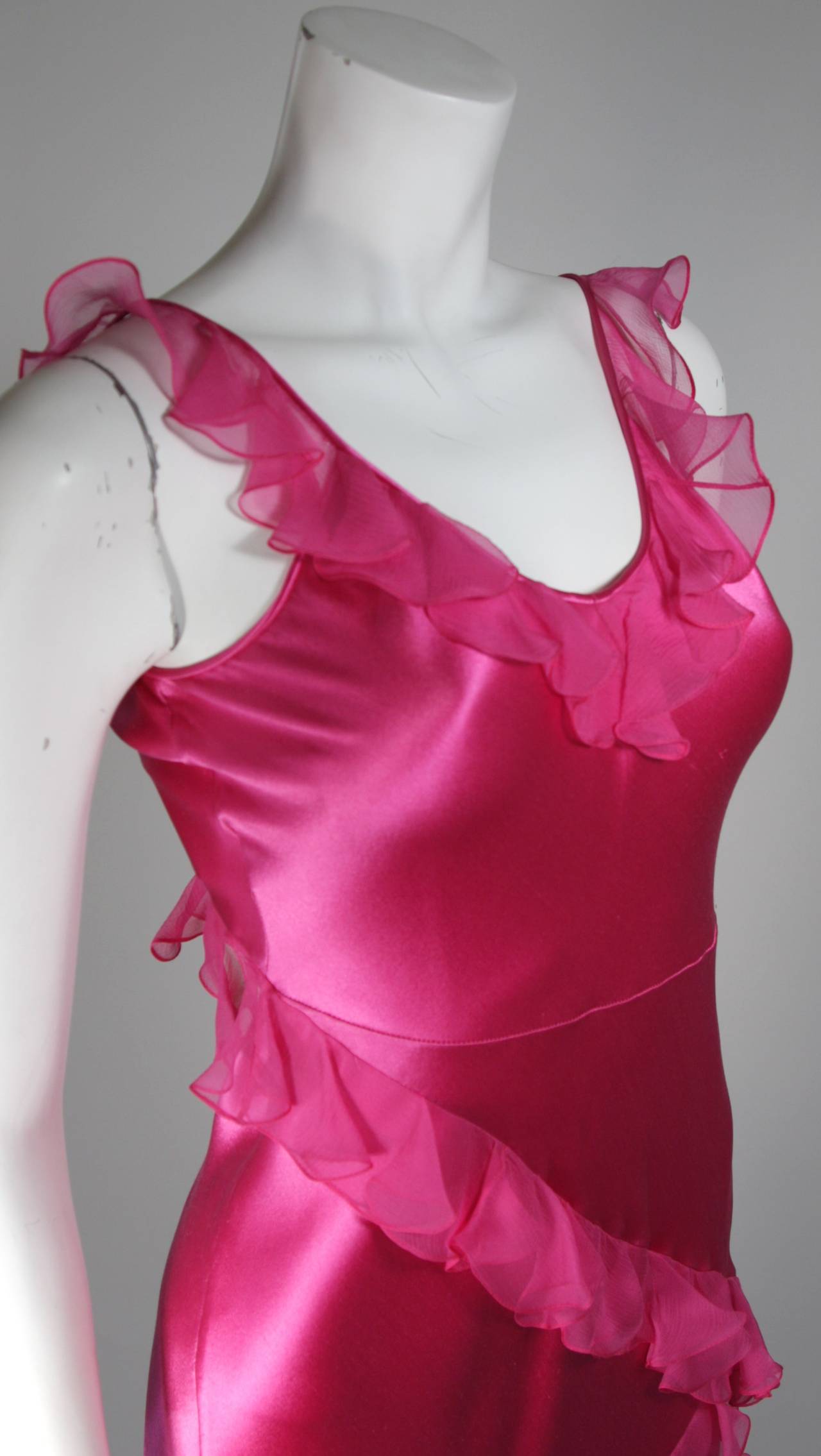 Christian Dior Ruffled Pink Silk Chiffon Dress Size XS (Rot)