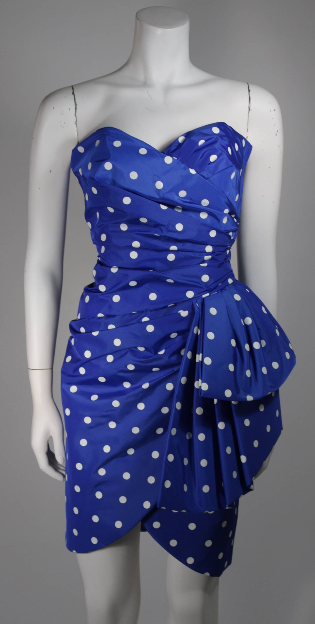 Purple Victor Costa Royal Blue and White Polka Dot Cocktail Dress Size 8