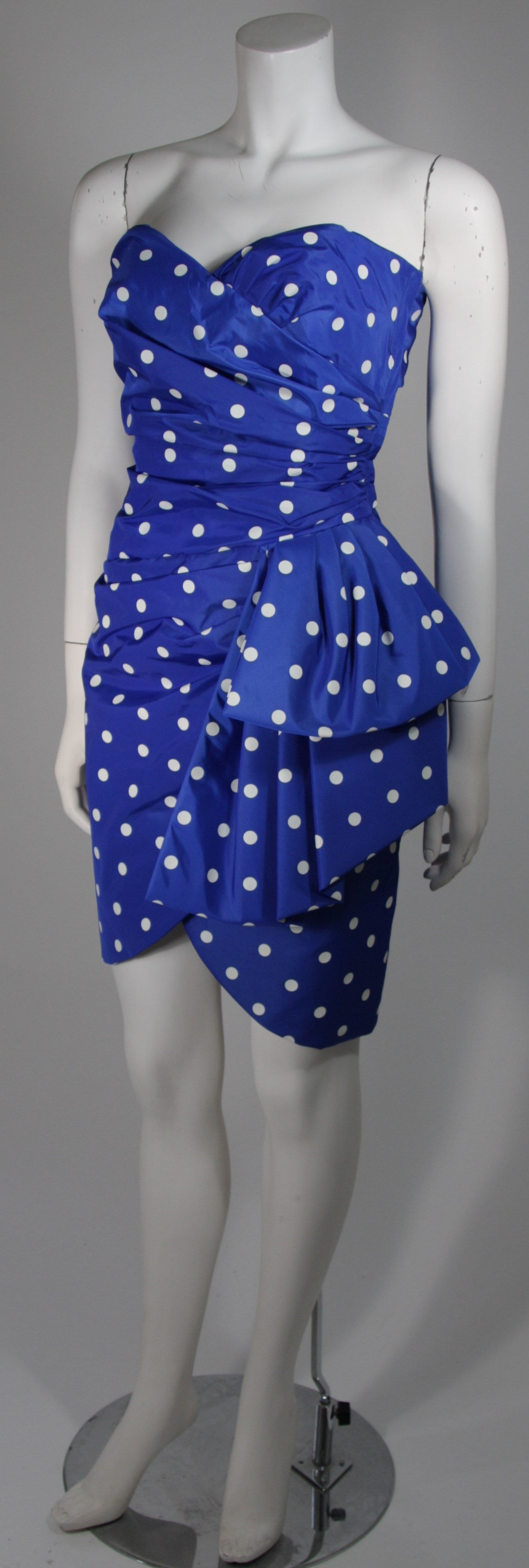 Victor Costa Royal Blue and White Polka Dot Cocktail Dress ...