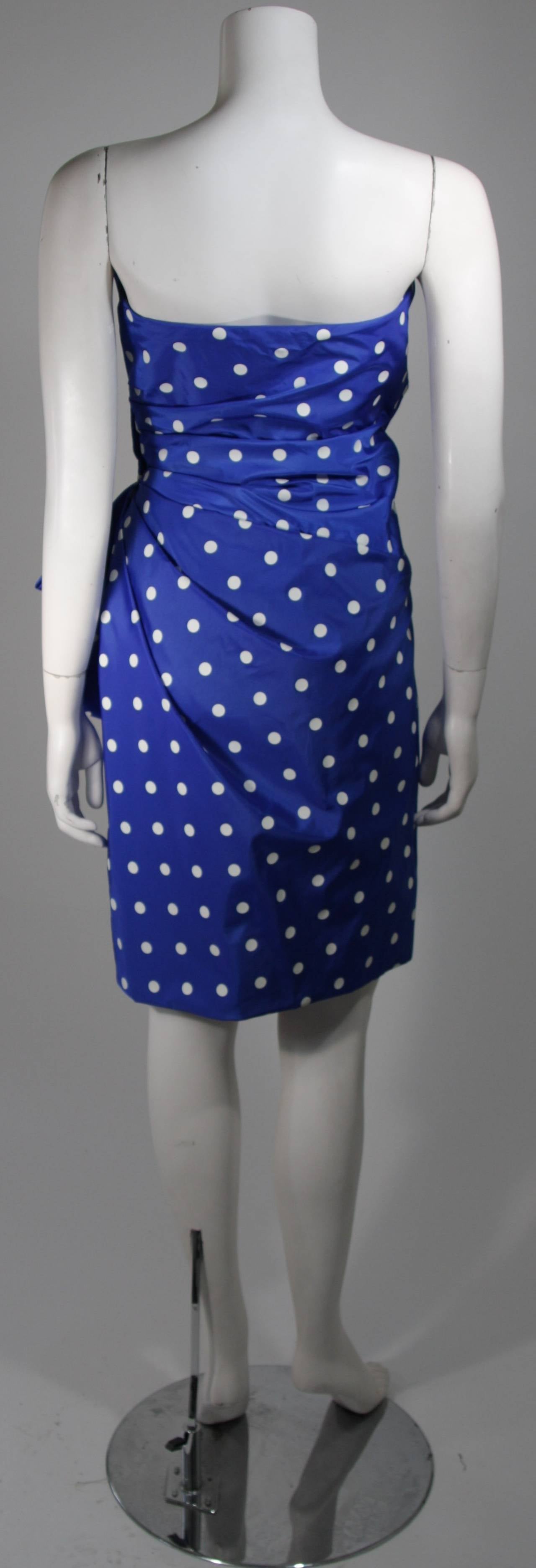 Victor Costa Royal Blue and White Polka Dot Cocktail Dress Size 8 1