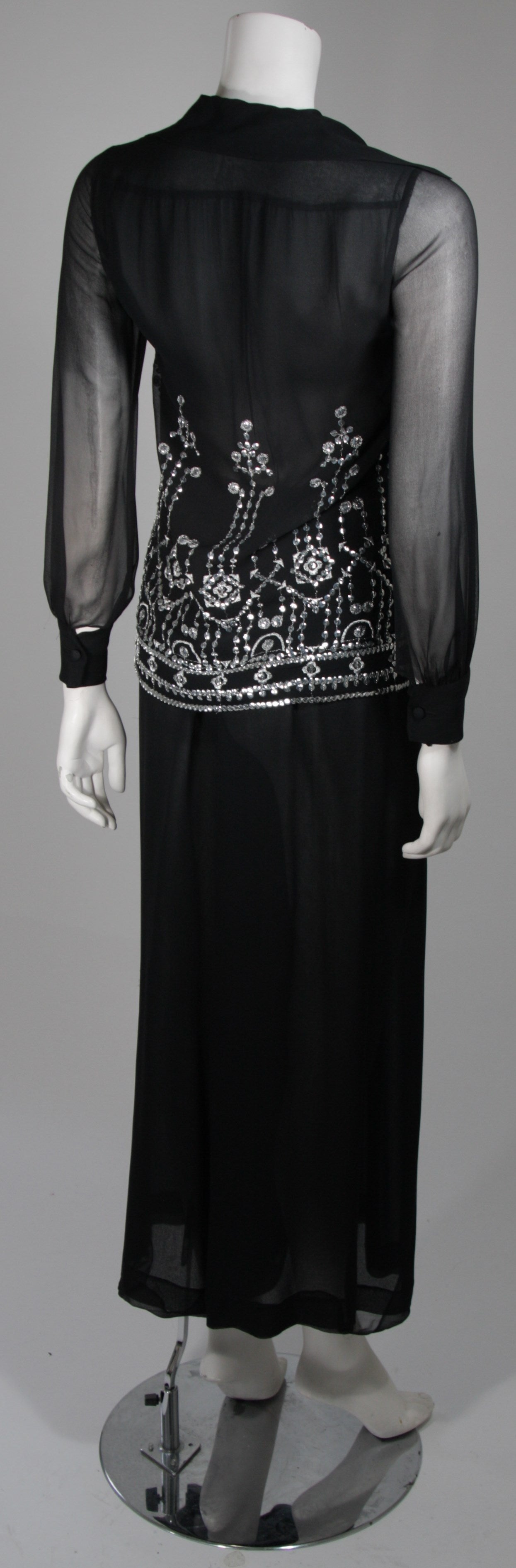 Christian Dior Embellished Black Chiffon Tunic Ensemble with Slacks Size Small 2