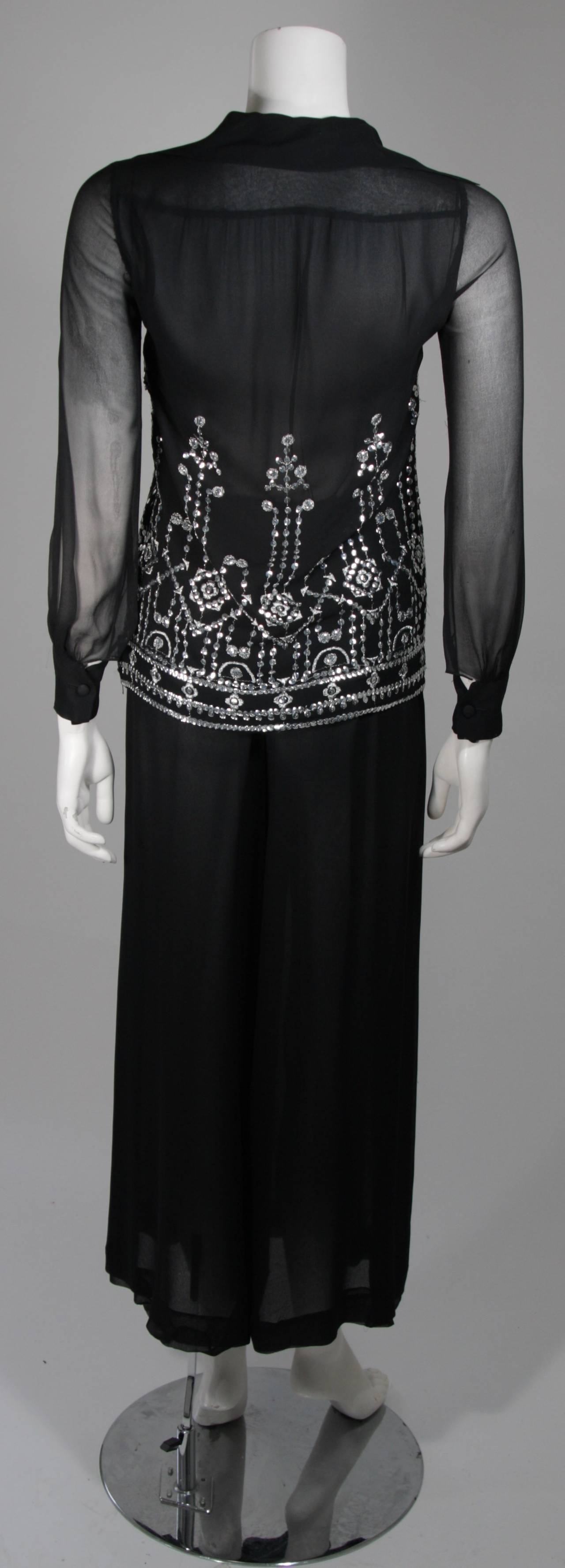 Christian Dior Embellished Black Chiffon Tunic Ensemble with Slacks Size Small 3