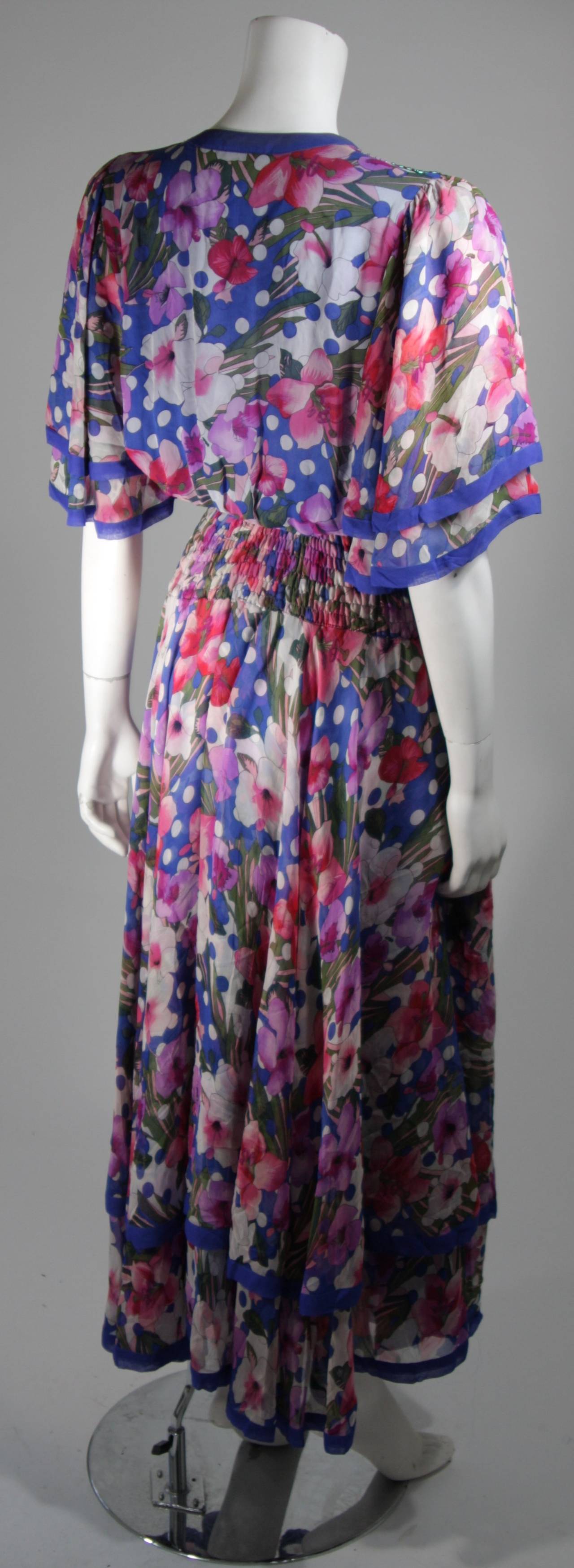 Diane Freis Floral Blue Silk Chiffon Maxi with Beading Size Medium 4