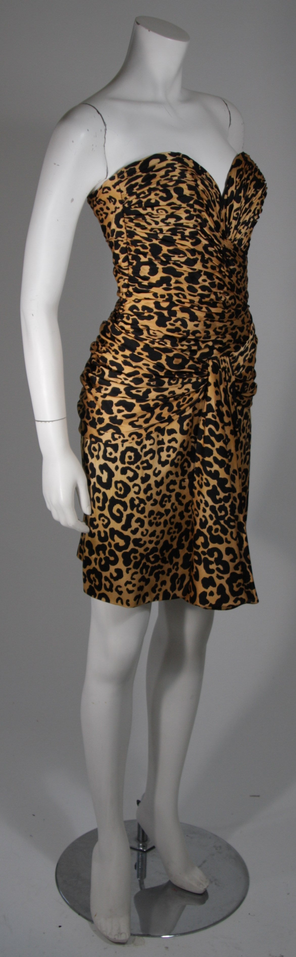 Women's Vicky Tiel Silk Animal Print Bustier Dress with Capelet Size Small