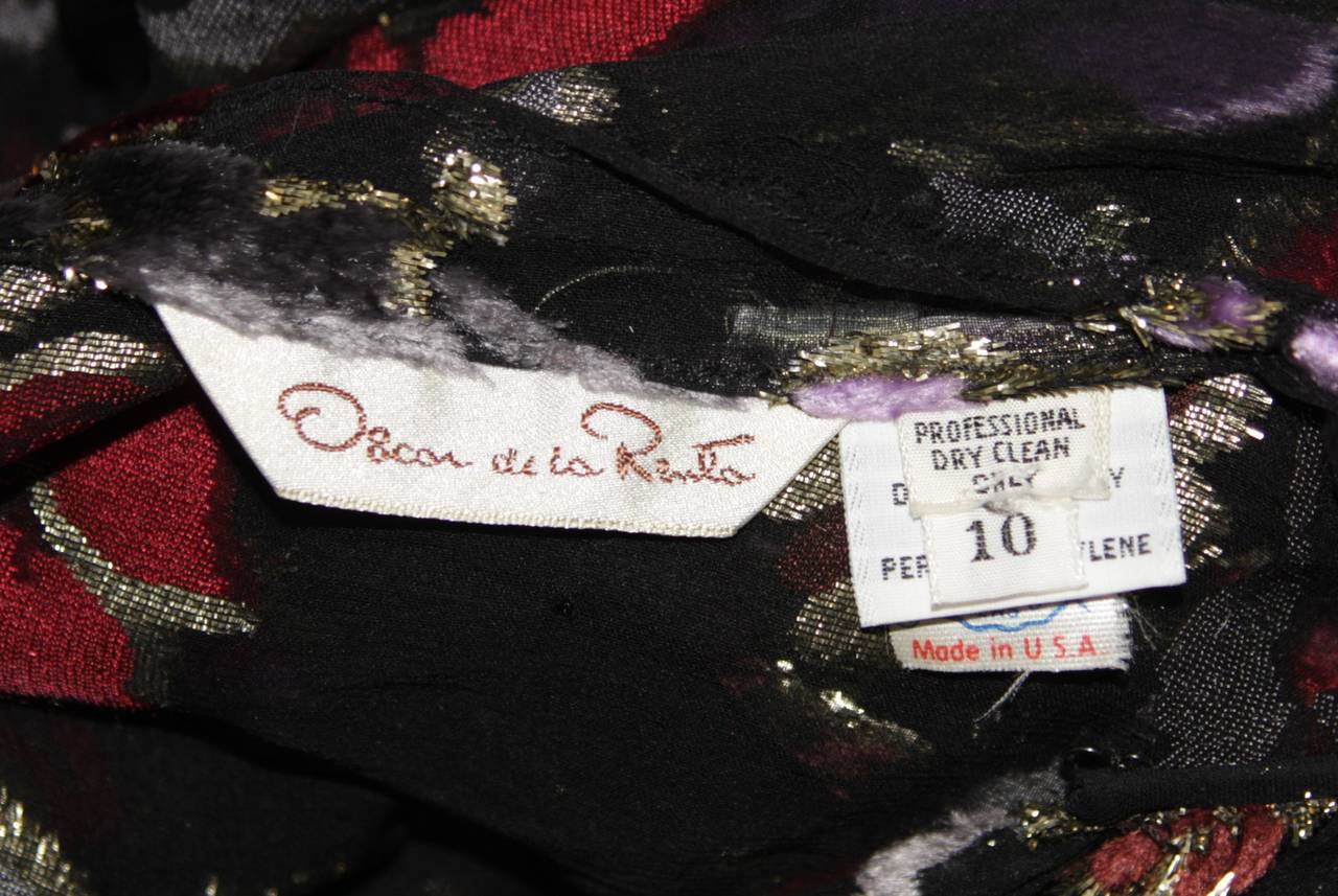 Oscar de la Renta Sheer Black Silk Blouse w. Multi-color Velvet & Lurex Flowers 4