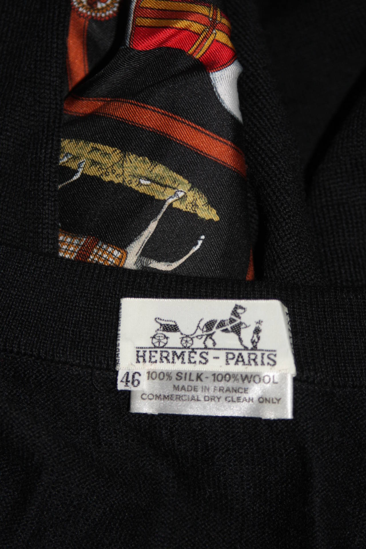 Hermes Black Checkerboard Racehorse Print Silk & Wool Cardigan Sweater 46 5
