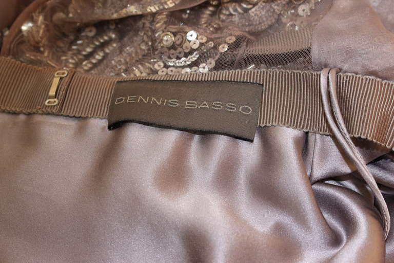 Dennis Basso Mocha Tulle with Silver Beads & Sequins Silk lined Evening Gown 2
