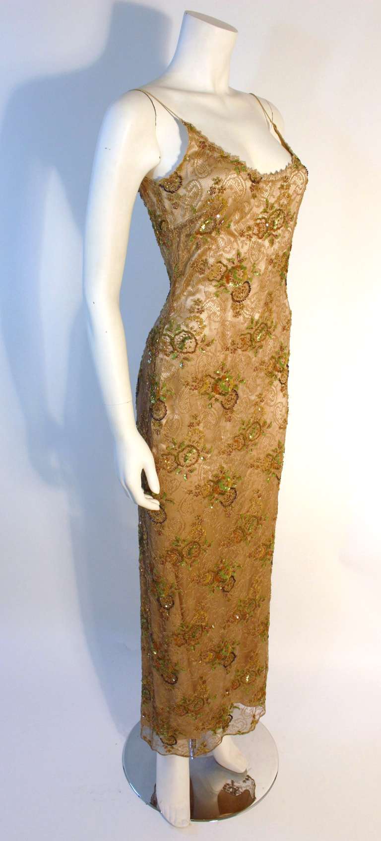 Richard Tyler Couture Pale Blush Champagne Embroidered Lace over Nude Silk Gown