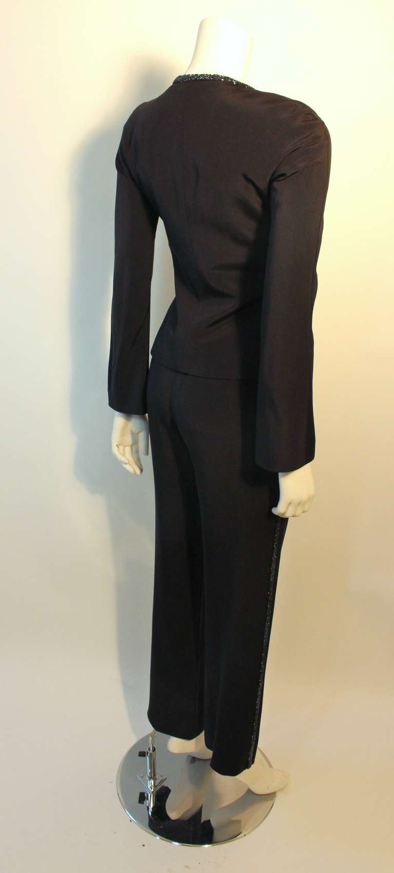 Women's 1990s Gianni Versace Couture Black Evening Suit Metallic Black Caviar Bead trim