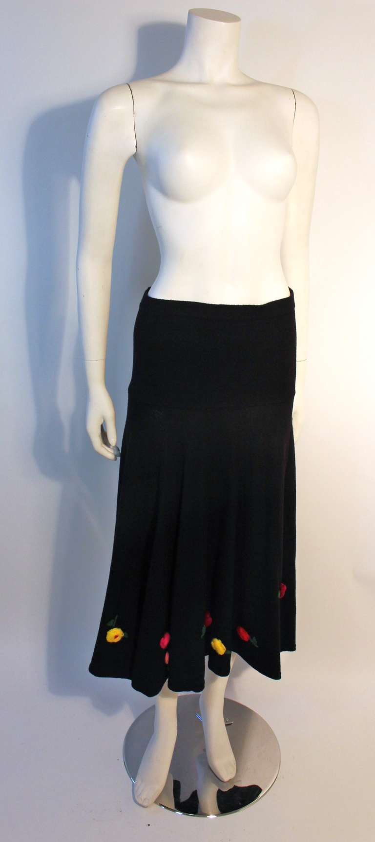Black 1980s Sonia Rykiel Sweater Dress Set with Knit Flower Details Size S