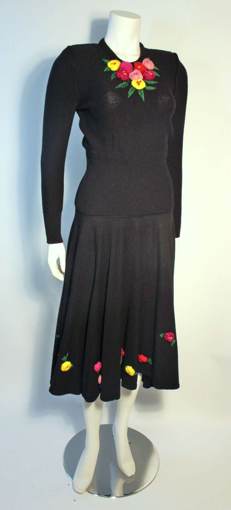 Women's 1980s Sonia Rykiel Sweater Dress Set with Knit Flower Details Size S
