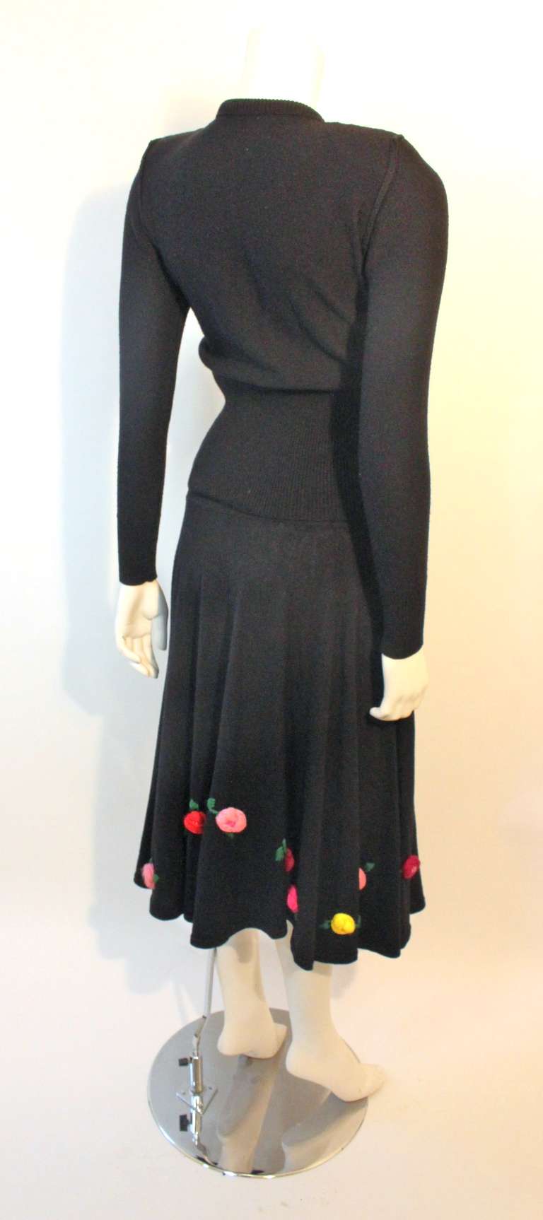 1980s Sonia Rykiel Sweater Dress Set with Knit Flower Details Size S 4