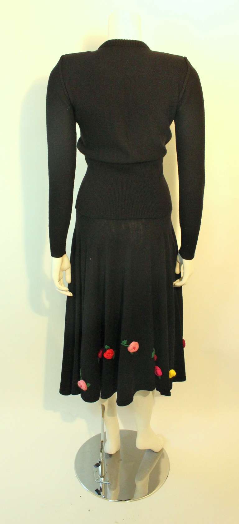 1980s Sonia Rykiel Sweater Dress Set with Knit Flower Details Size S 1