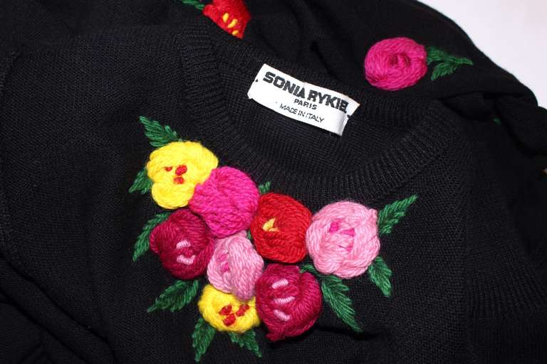 1980s Sonia Rykiel Sweater Dress Set with Knit Flower Details Size S 3