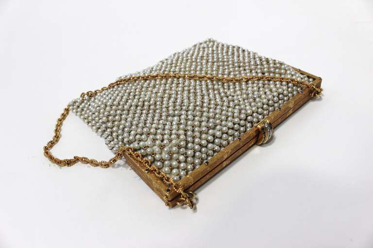 Breathtaking 1940's 18k Gold & Pearl Handbag with Sapphires & Diamonds 2