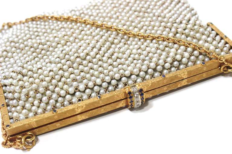 Breathtaking 1940's 18k Gold & Pearl Handbag with Sapphires & Diamonds 1