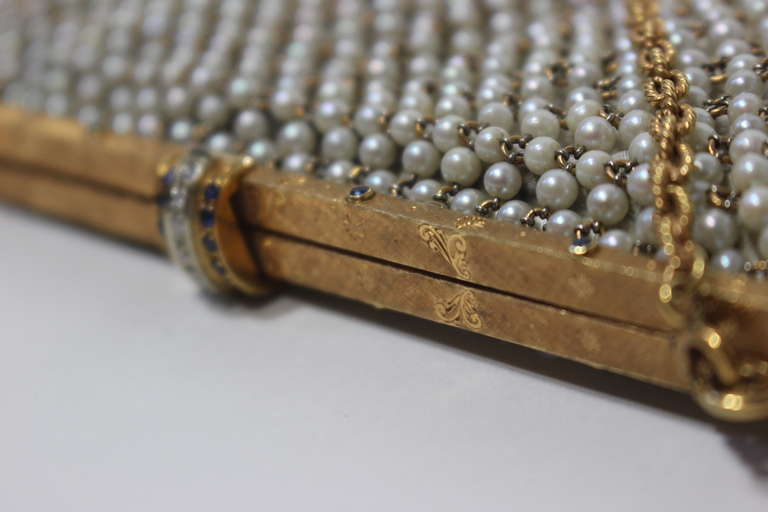 Breathtaking 1940's 18k Gold & Pearl Handbag with Sapphires & Diamonds 3