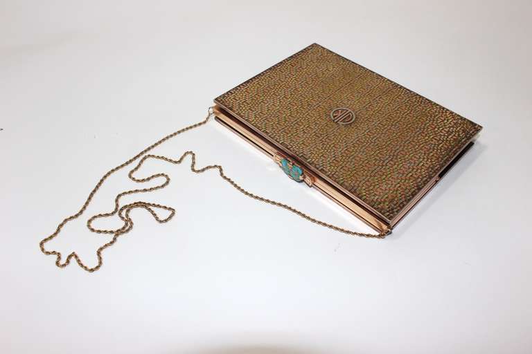 Women's Cartier 1940's 14 kt Gold tri-color woven body with a turquoise clasp clutch