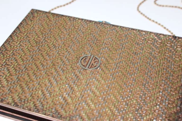 Cartier 1940's 14 kt Gold tri-color woven body with a turquoise clasp clutch In Good Condition In Los Angeles, CA