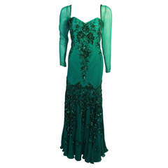 Stunning Eavis & Brown London Emerald Green Gown with Matching Wrap