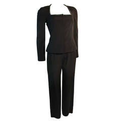 1990s Gianni Versace Couture Black Evening Suit Metallic Black Caviar Bead trim