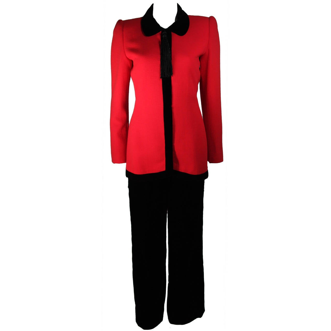 Carolina Herrera Red Wool and Velvet Evening Pant Suit Size Small 4 For