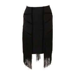 Fabulous Bill Blass Black Fringe Skirt with Velvet Contouring Size 4