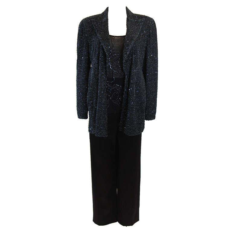 1980's Giorgio Armani Black Label Ivory Lace Pantsuit For Sale at 1stDibs
