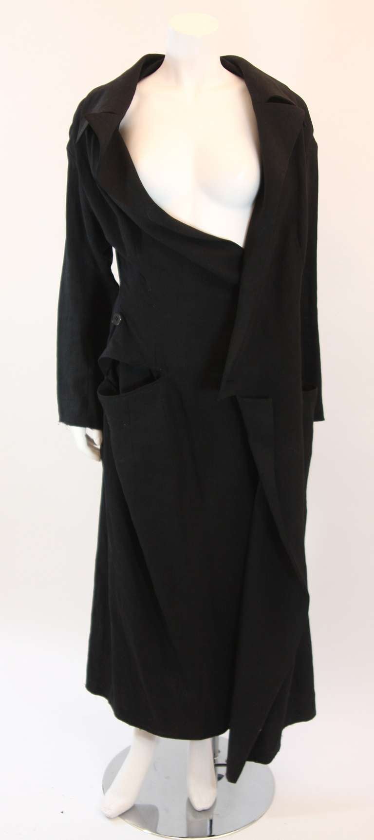Exquisite Yohji Yamamoto Black Linen Trench Coat Size 3 2