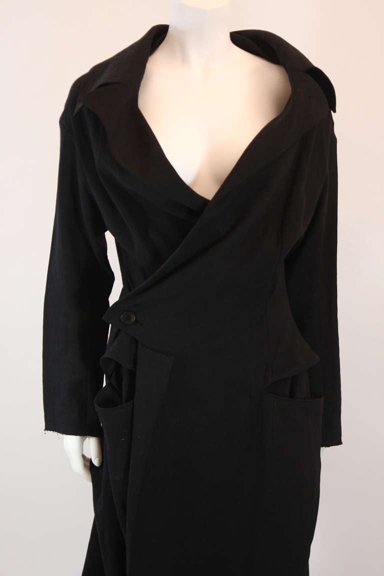 Women's Exquisite Yohji Yamamoto Black Linen Trench Coat Size 3