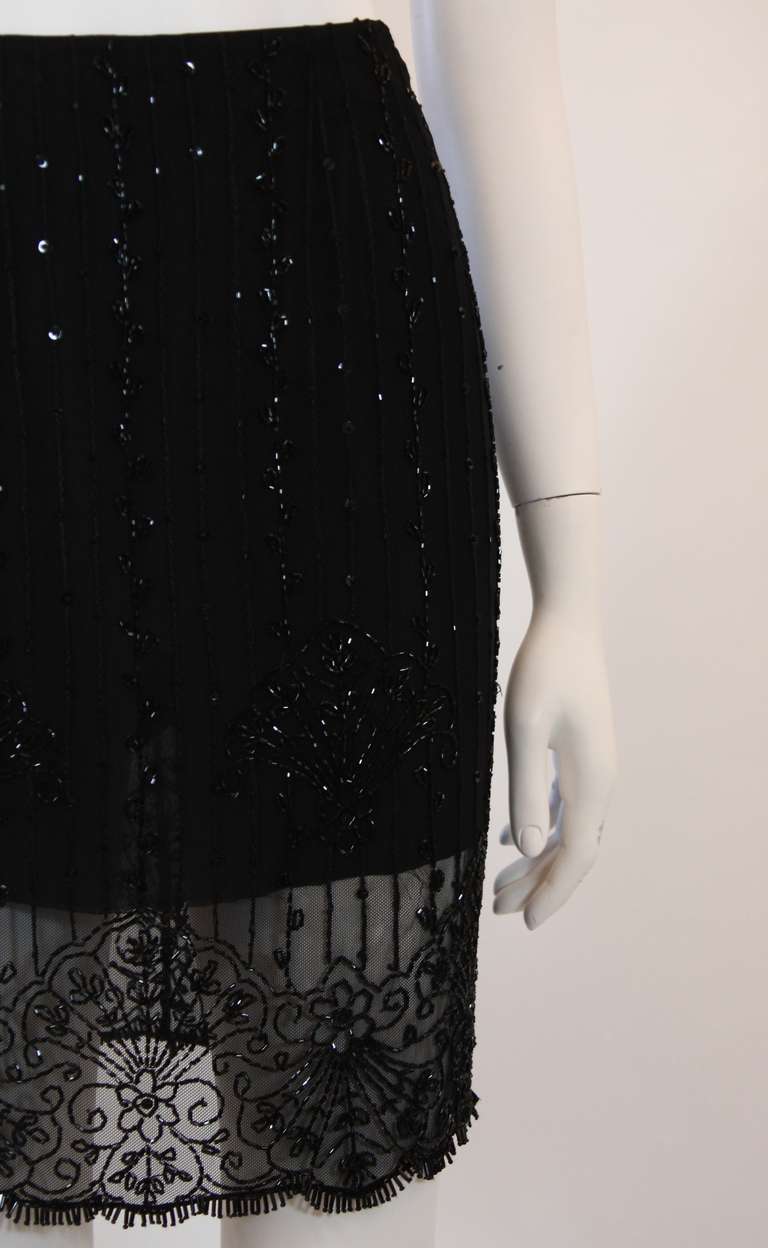 Exquisite Emanuel Ungaro Black Embellished Skirt Size Small For Sale 1