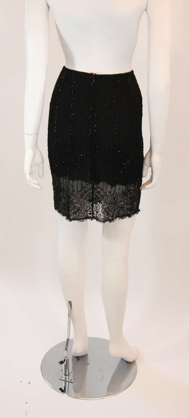 Exquisite Emanuel Ungaro Black Embellished Skirt Size Small In Excellent Condition For Sale In Los Angeles, CA
