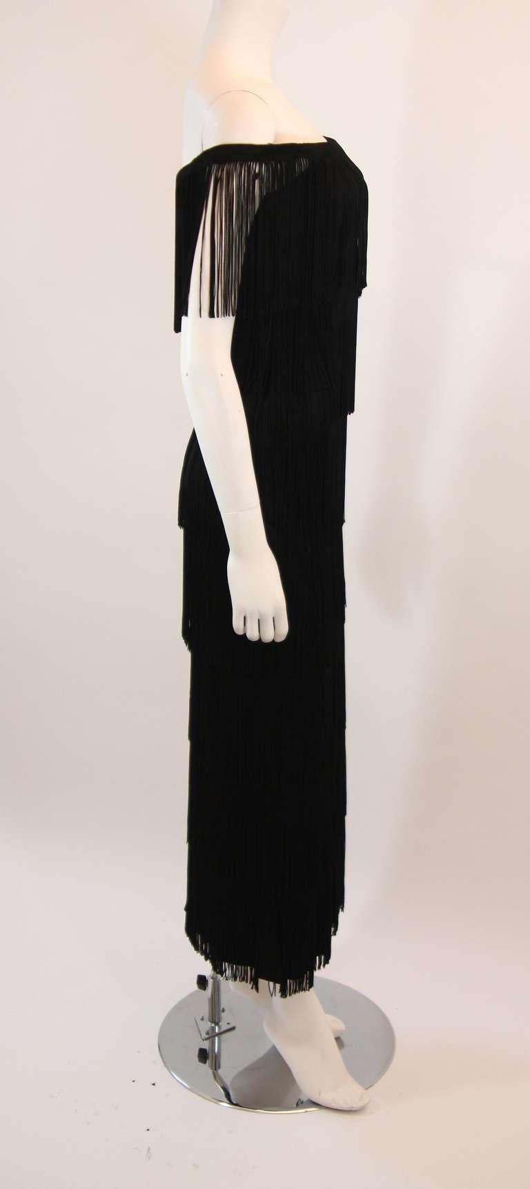 Stunning Loris Azzaro Black Fringe Gown In Excellent Condition In Los Angeles, CA