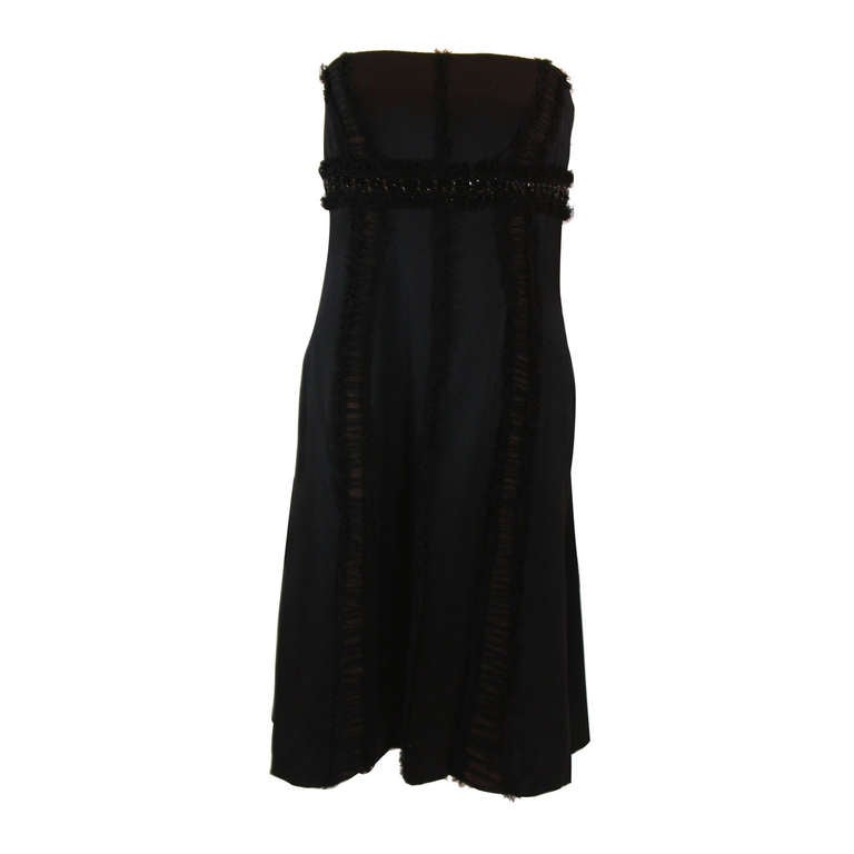 Wonderful Badgley Mischka Black Silk Cocktail Dress Size Small For Sale