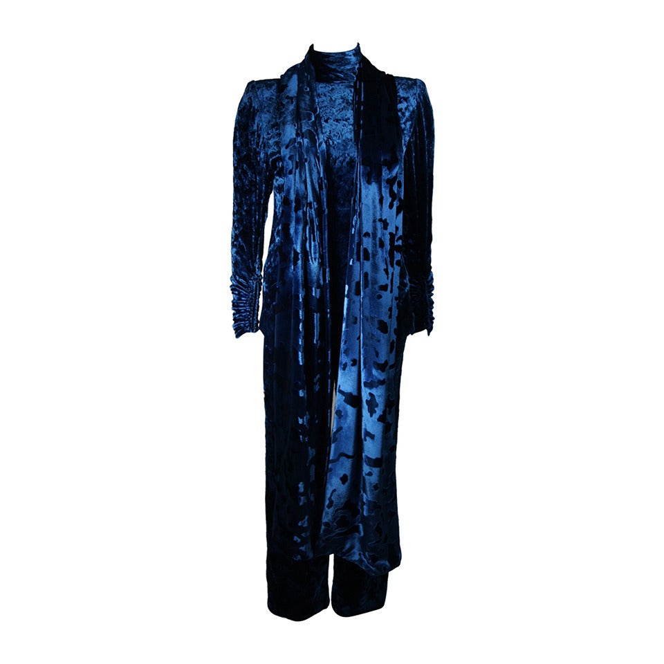 Galanos Couture Vibrant Blue Velvet Evening Ensemble Size Small
