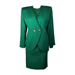 Galanos Couture Kelly Green Skirt Suit Size 2 4