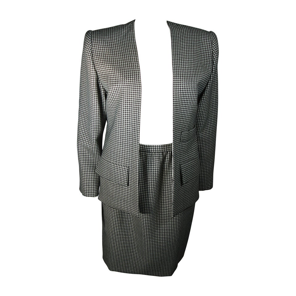 Galanos Couture Grey Houndstooth Skirt Suit Size 2 4
