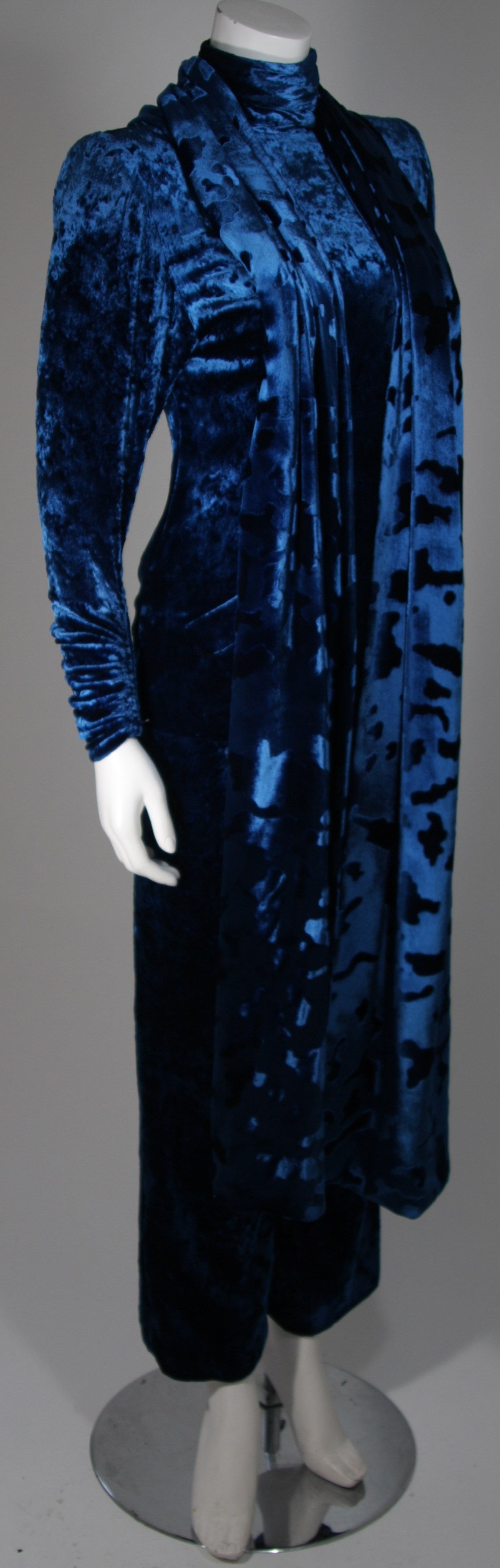 Women's Galanos Couture Vibrant Blue Velvet Evening Ensemble Size Small