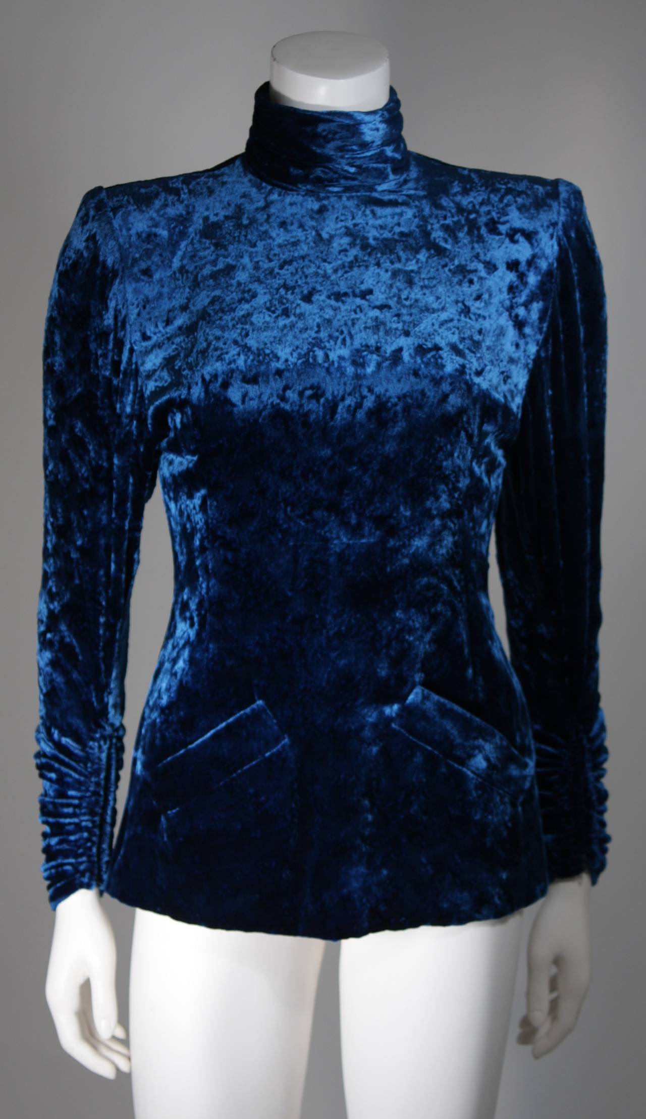 Galanos Couture Vibrant Blue Velvet Evening Ensemble Size Small 3