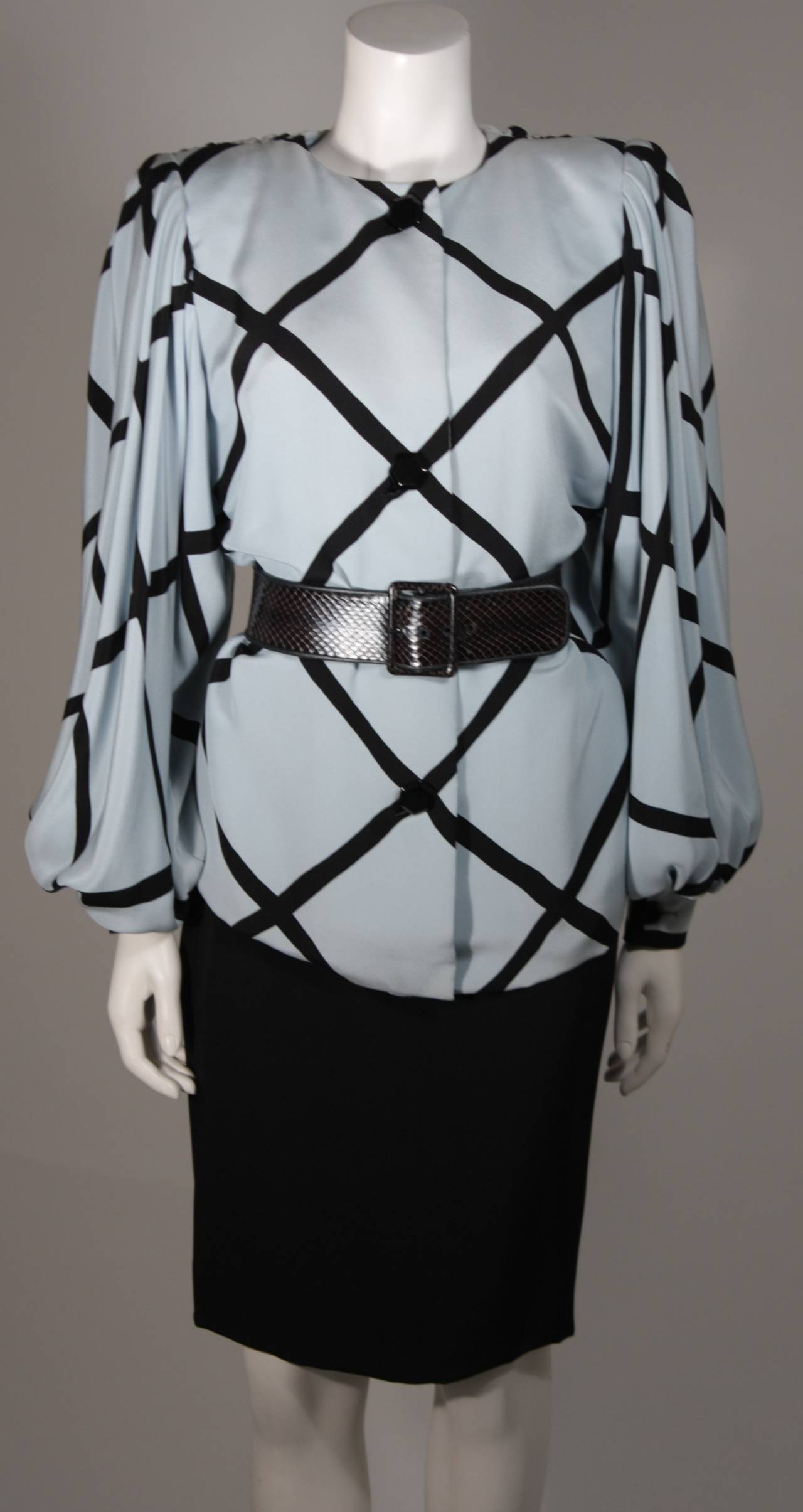 Galanos Couture Blouse and Skirt Ensemble with Belt Size 2 4 In Excellent Condition In Los Angeles, CA