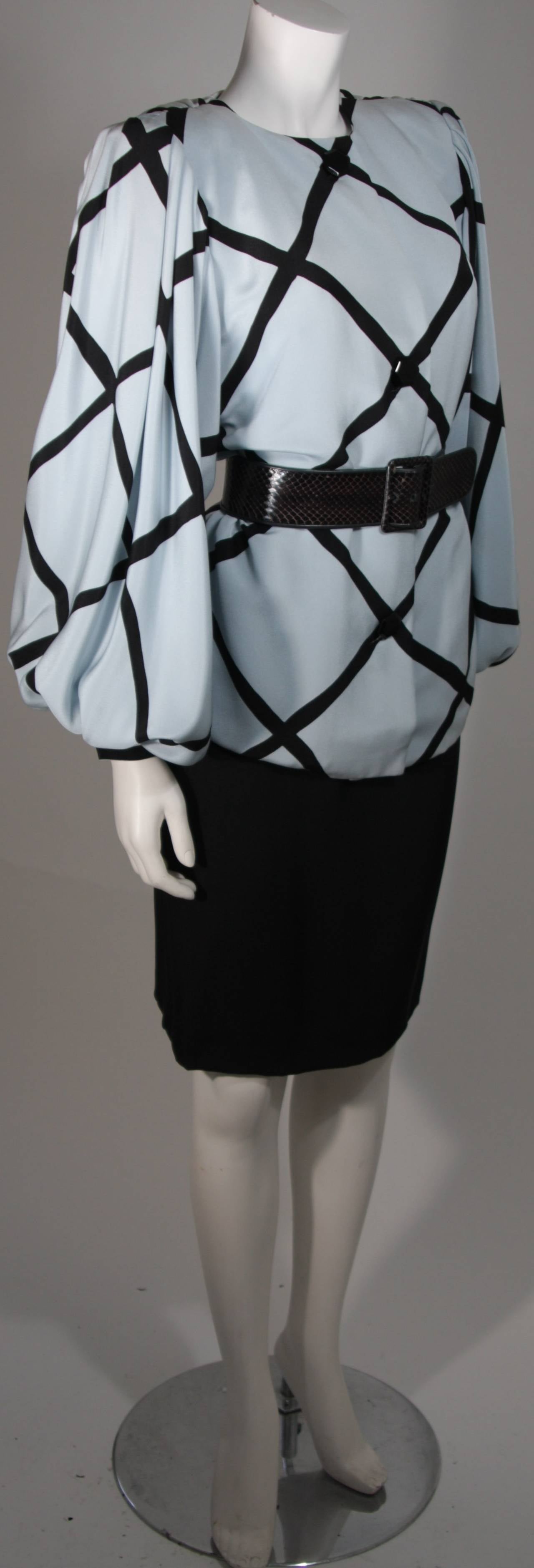 Women's Galanos Couture Blouse and Skirt Ensemble with Belt Size 2 4