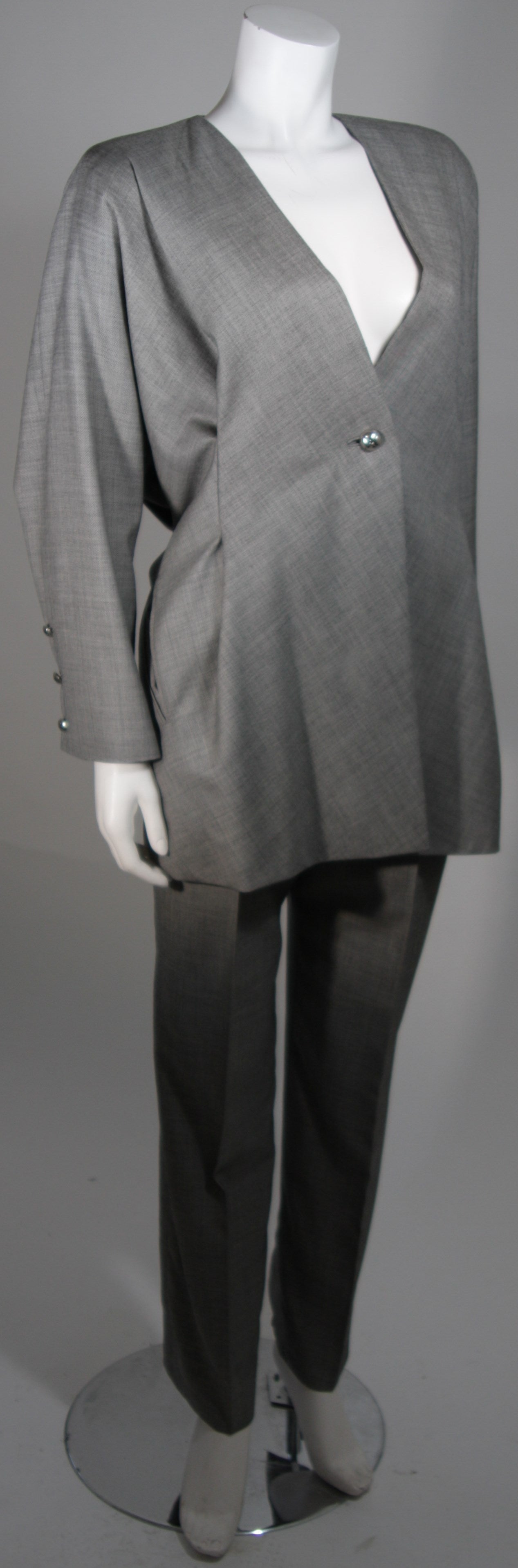 Women's Galanos Couture Abstract Grey Wool Suit Size 2 4 6