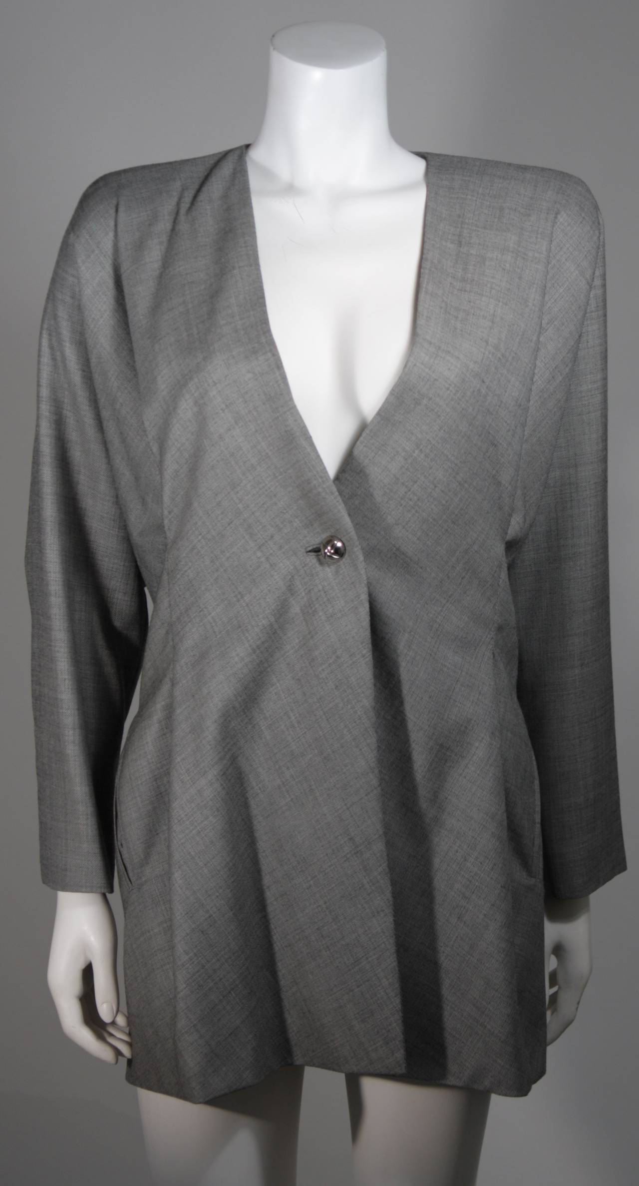 Galanos Couture Abstract Grey Wool Suit Size 2 4 6 4