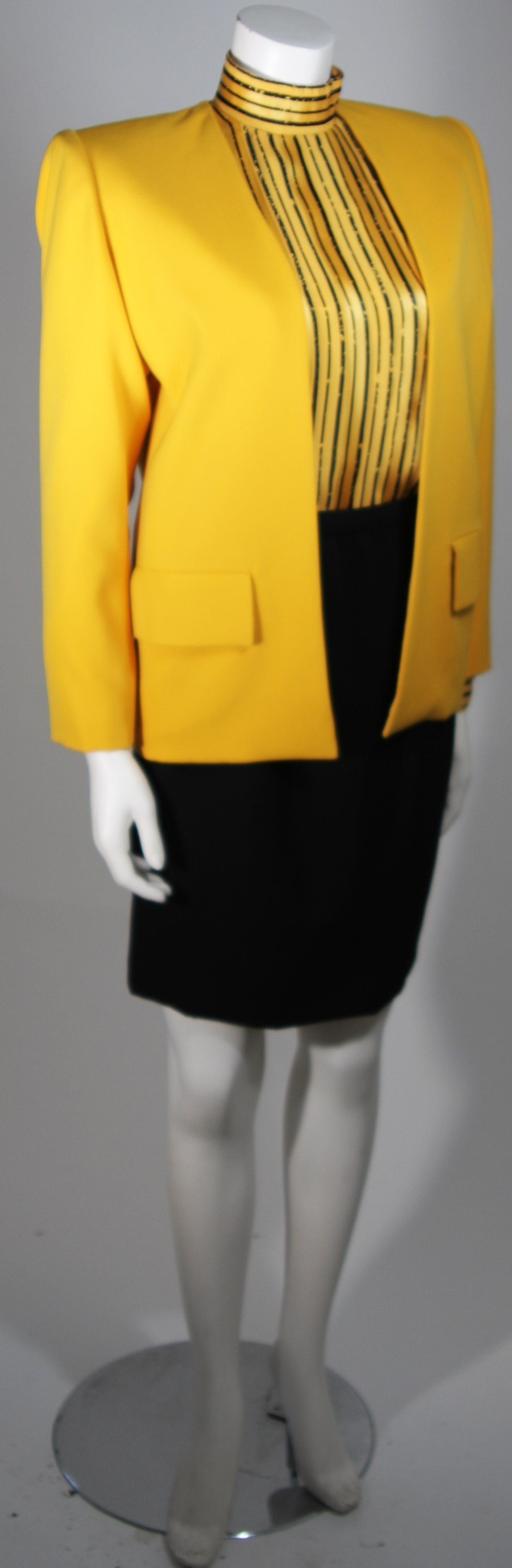 Women's Galanos Couture Yellow Silk Skirt Suit Ensemble Size 2 4