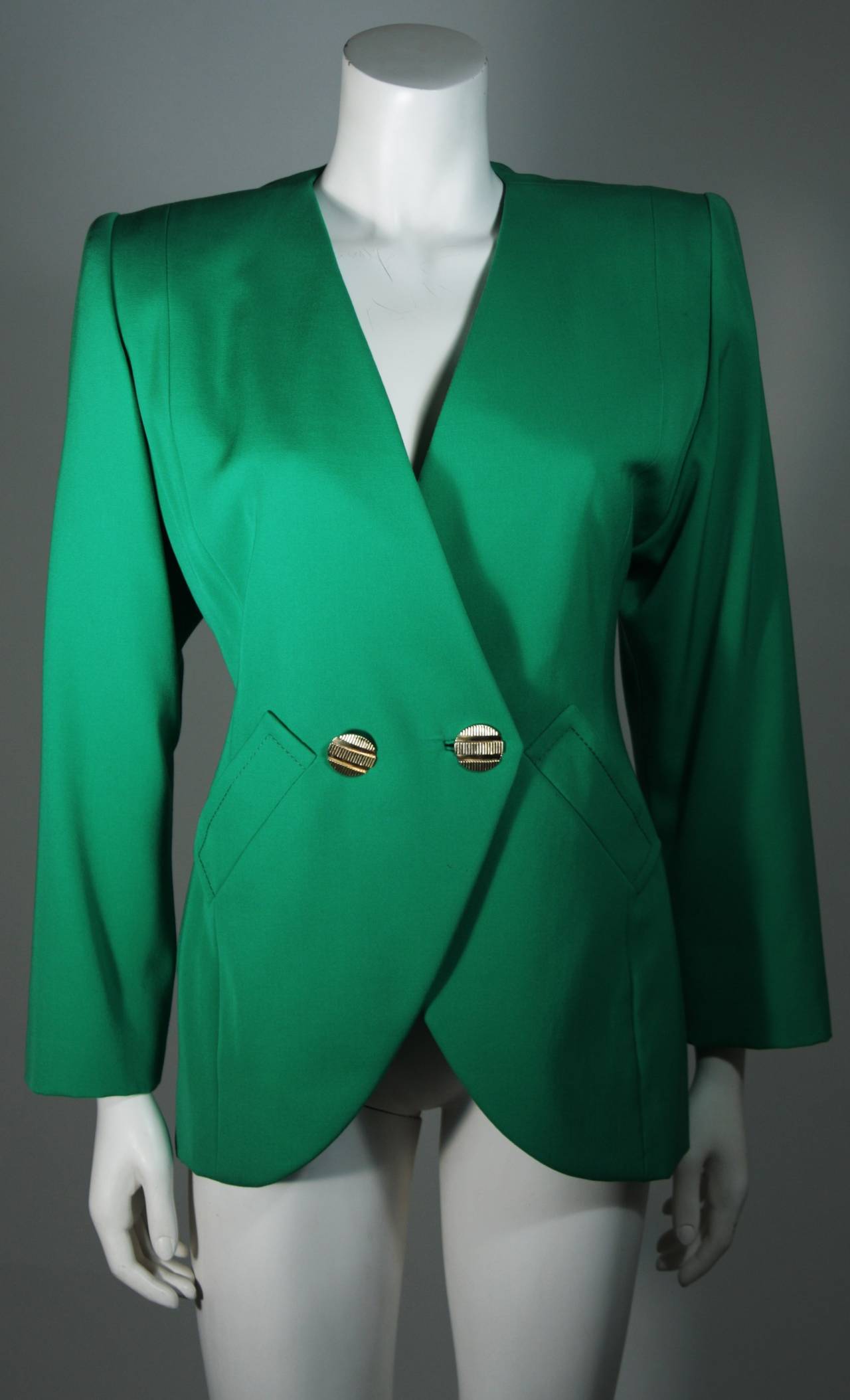 Galanos Couture Kelly Green Skirt Suit Size 2 4 1