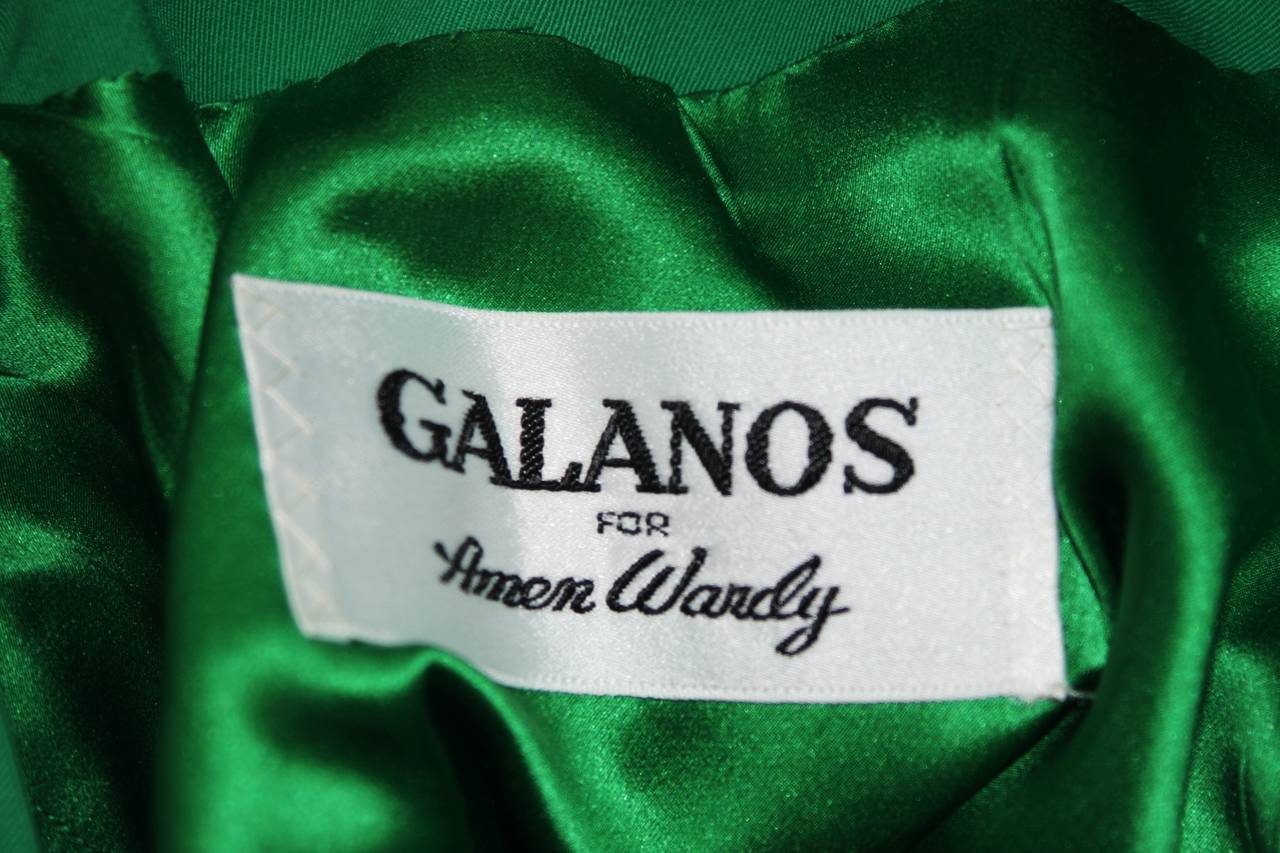 Galanos Couture Kelly Green Skirt Suit Size 2 4 4