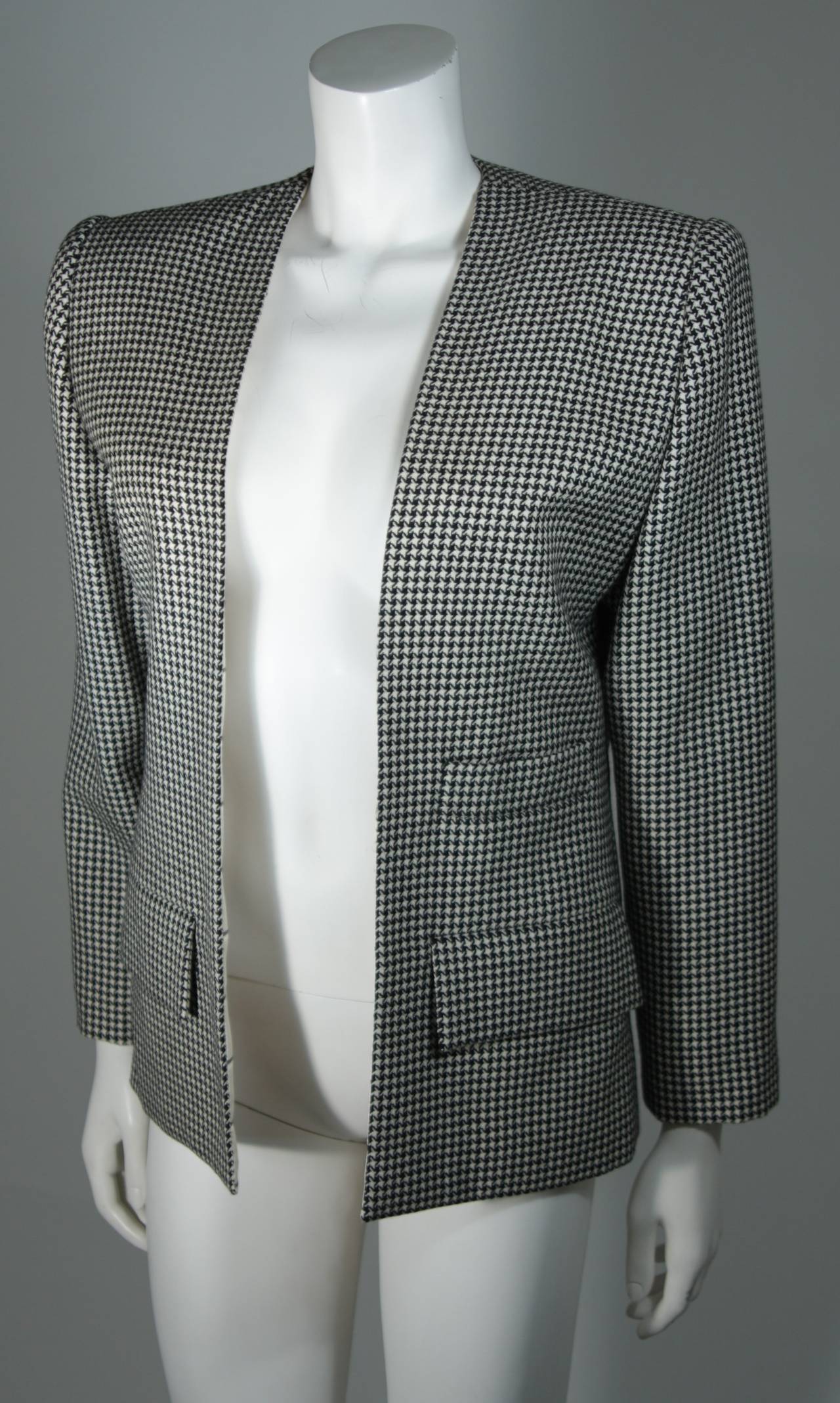 Galanos Couture Grey Houndstooth Skirt Suit Size 2 4 3