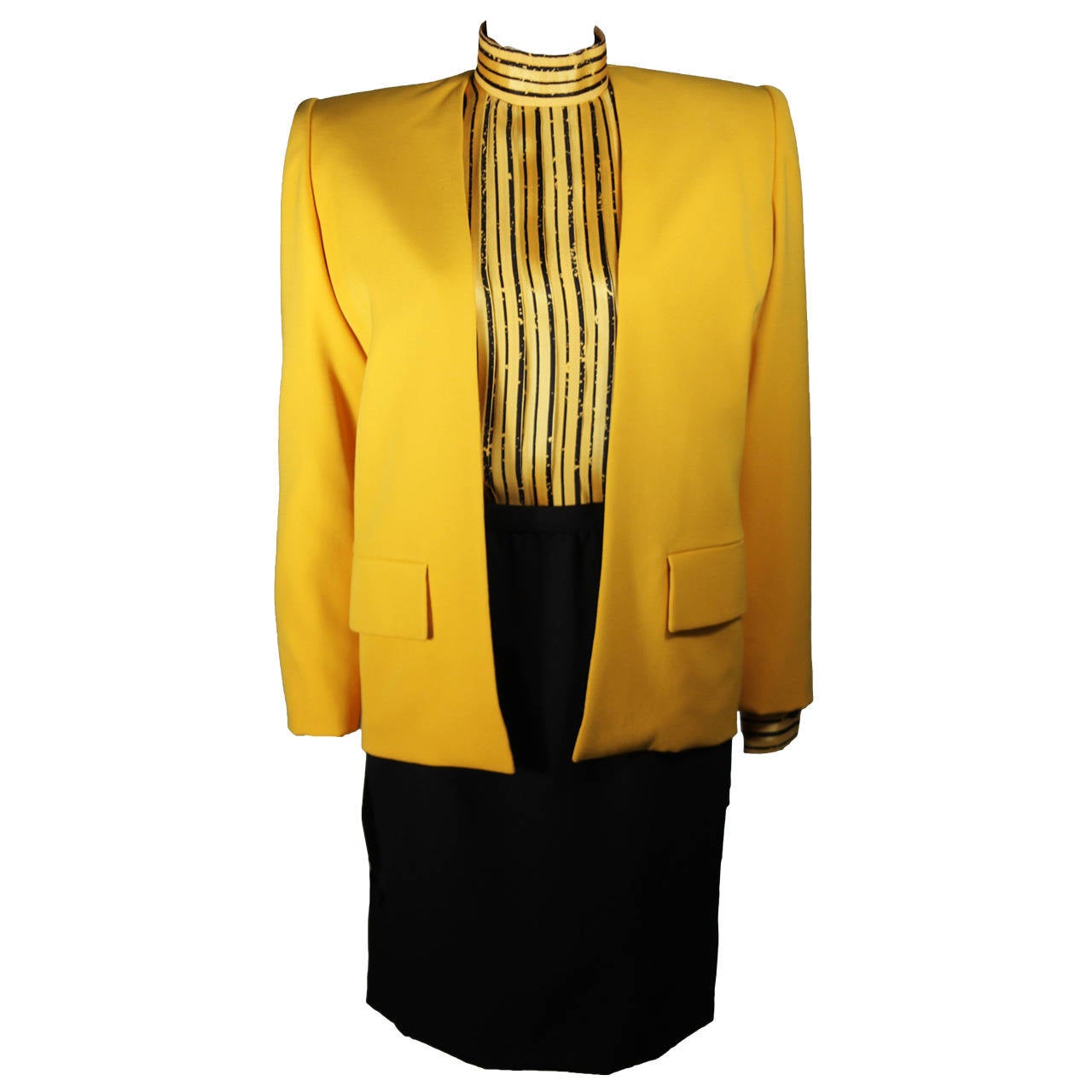 Galanos Couture Yellow Silk Skirt Suit Ensemble Size 2 4