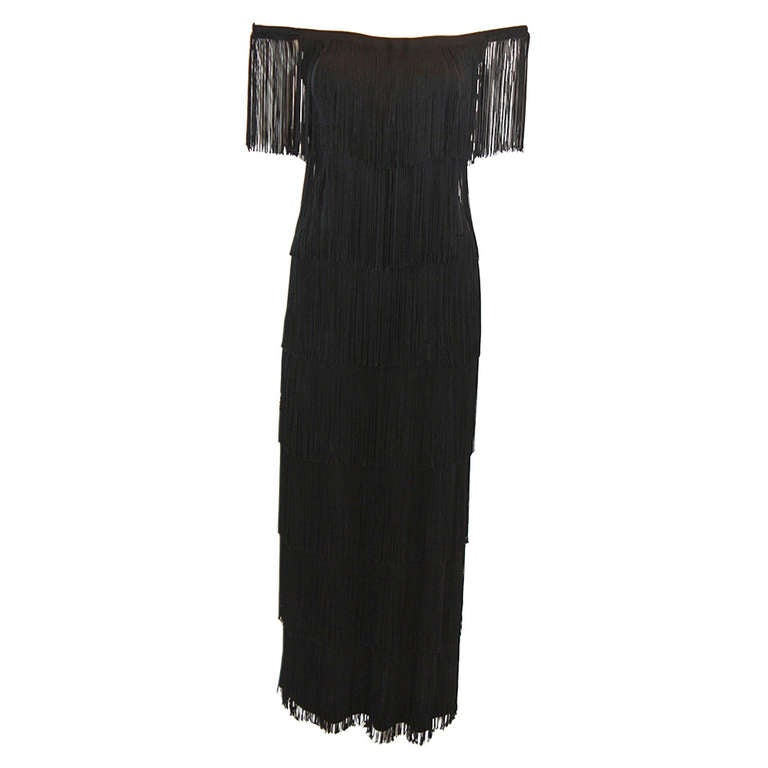 Stunning Loris Azzaro Black Fringe Gown